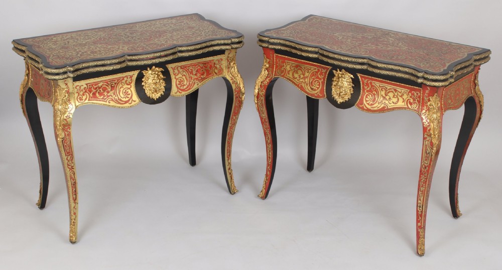 Exceptionally fine pair of French Second Empire Boulle Revival card-tables