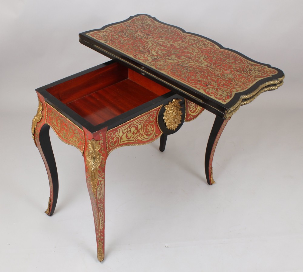 Exceptionally fine pair of French Second Empire Boulle Revival card-tables View V