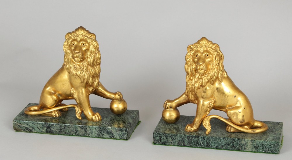 Pair of mid 19th century cast and chased ormolu figures of lions View IV