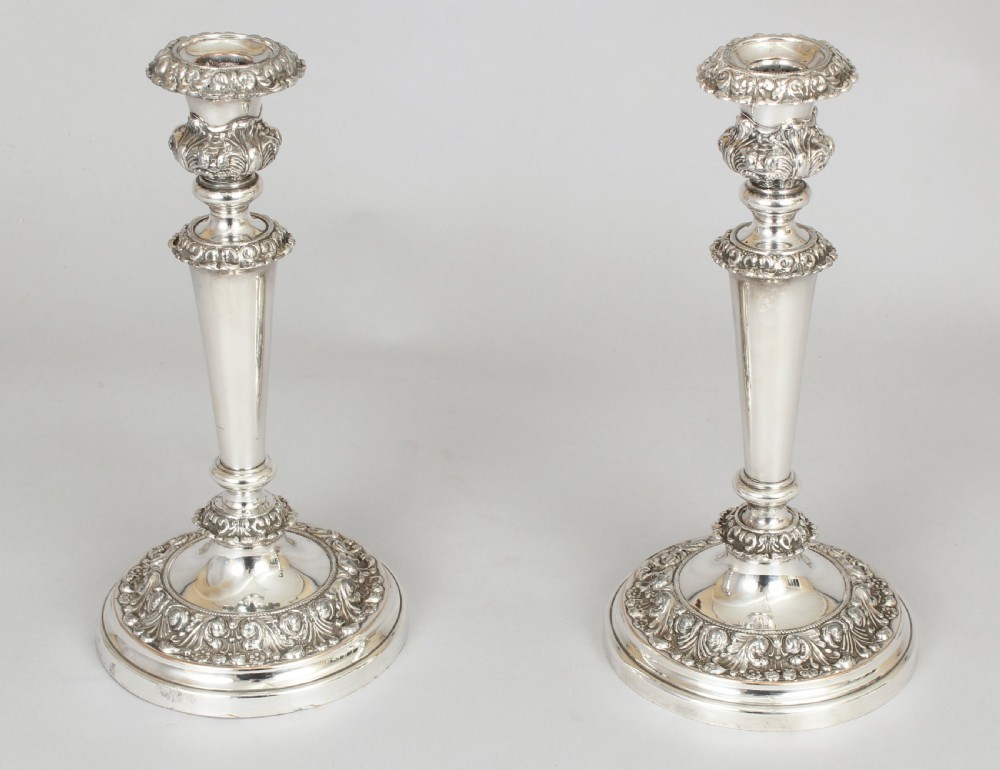Pair of early 19th century Sheffield plate table candlesticks