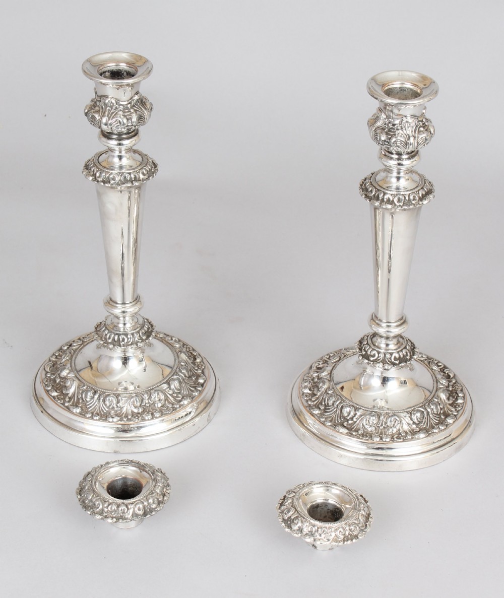 Pair of early 19th century Sheffield plate table candlesticks View II
