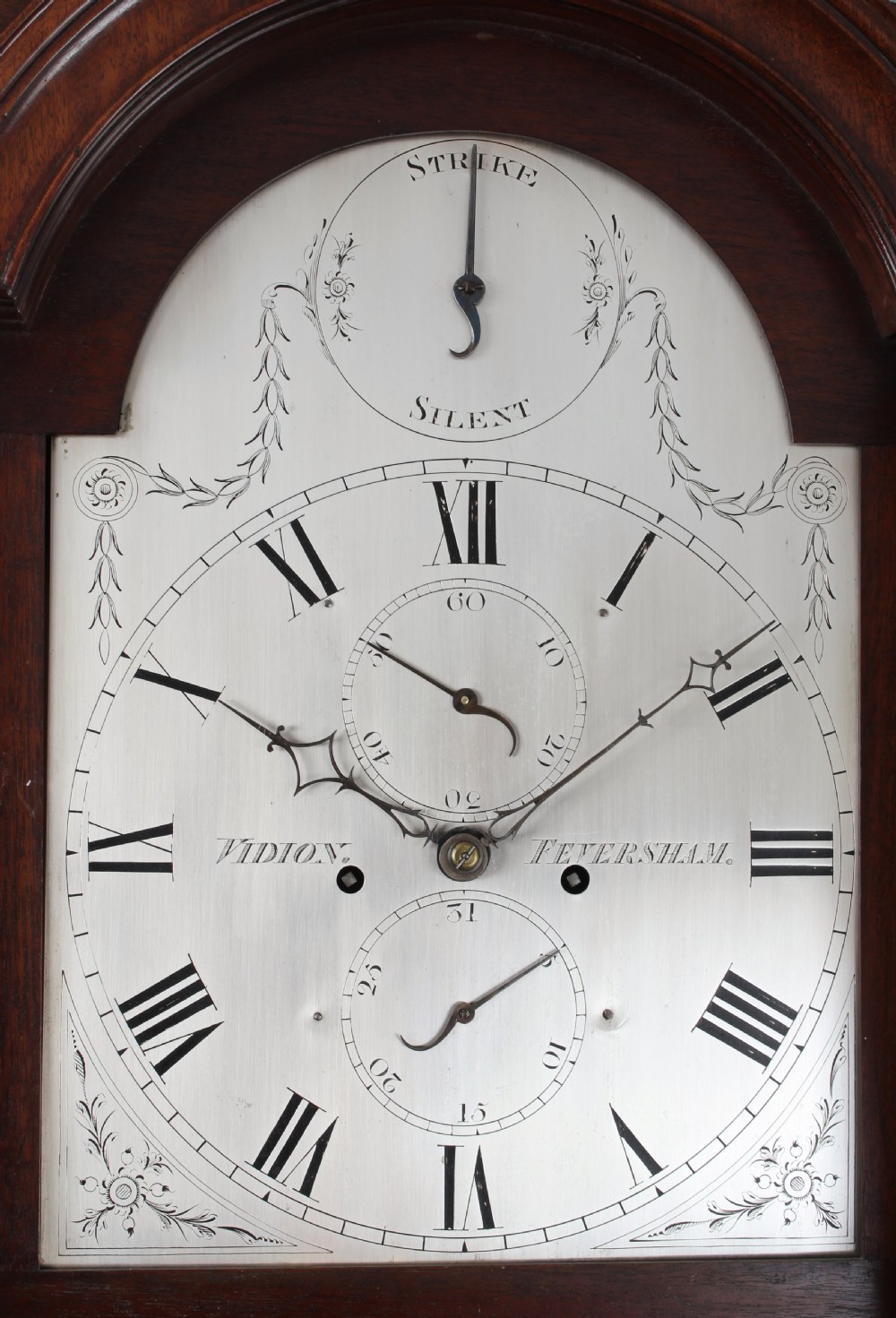 George III period mahogany long-case clock by John Vidion of Faversham View V