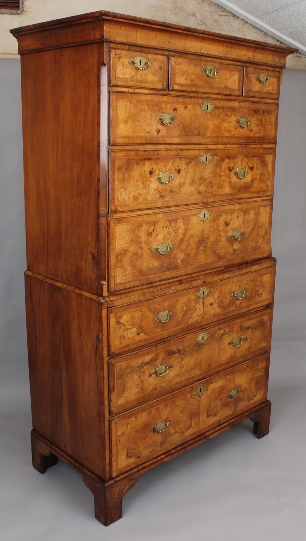 George I period walnut chest-on-chest of small proportions and attractive golden colour View IV