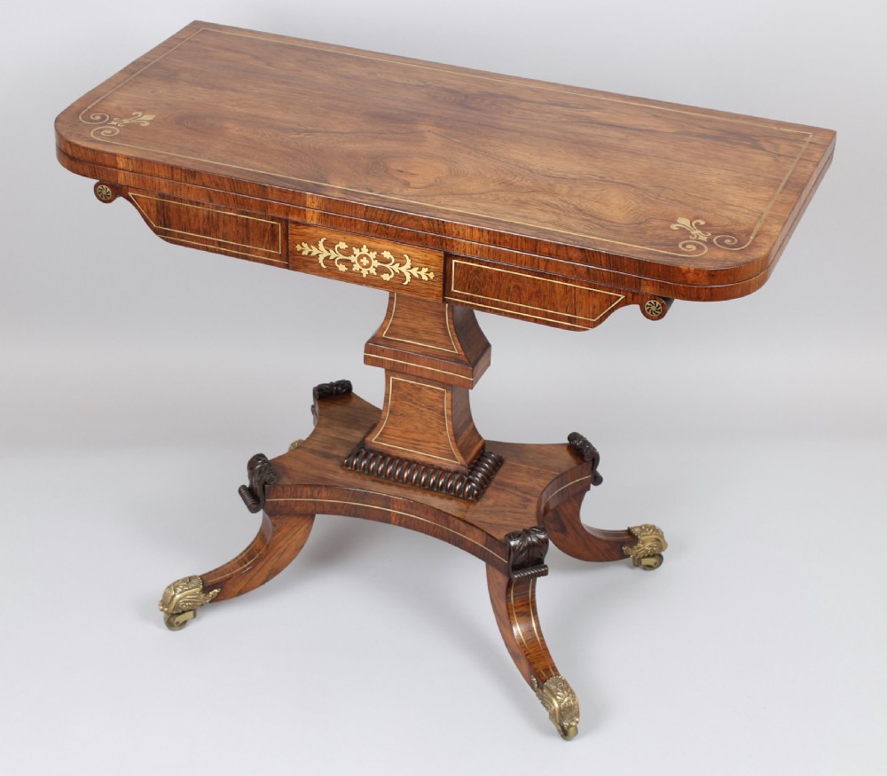 Fine quality Regency rosewood and brass inlaid card-table 