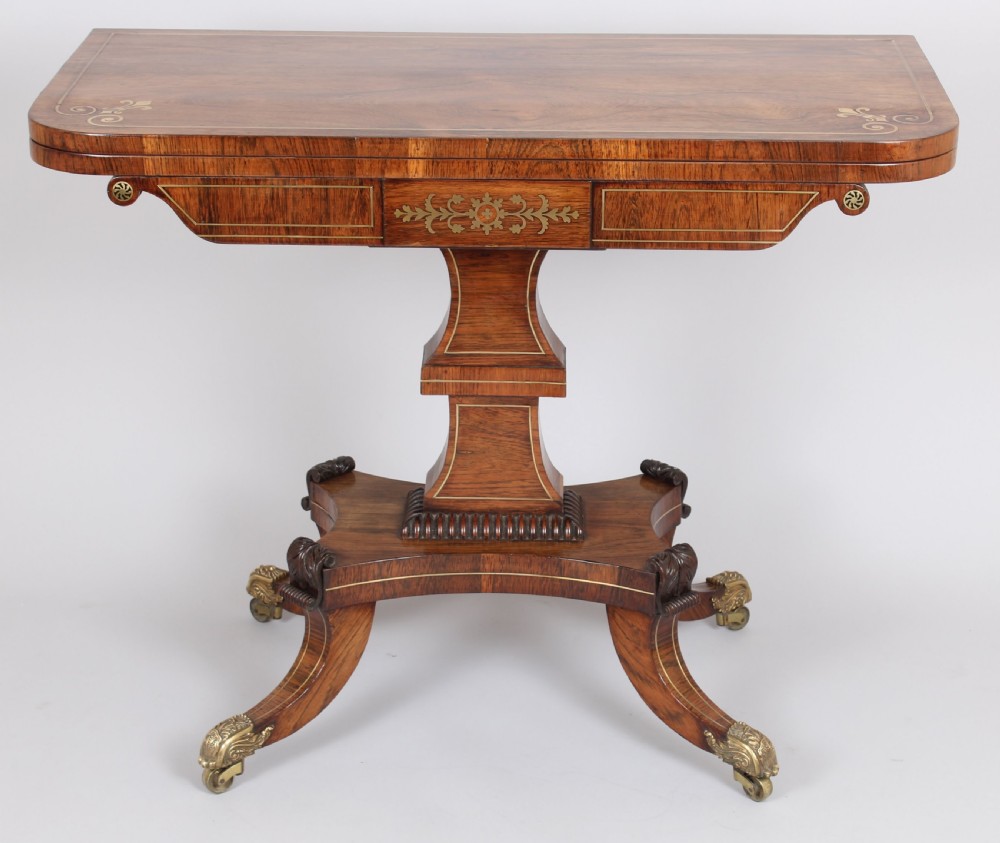 Fine quality Regency rosewood and brass inlaid card-table  View III
