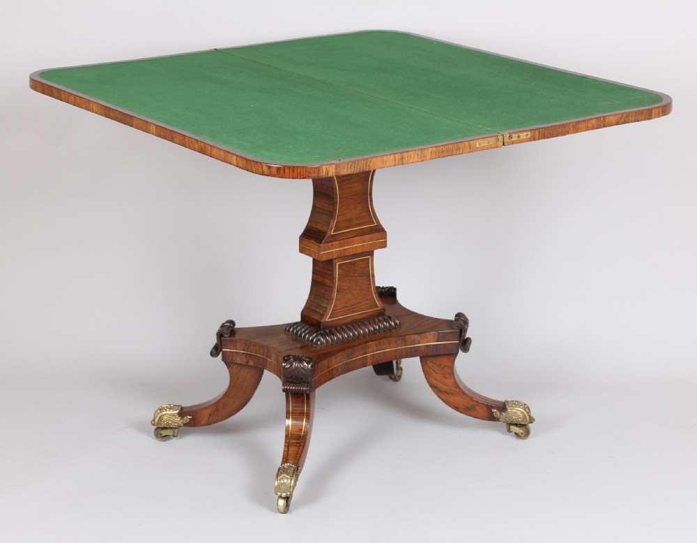 Fine quality Regency rosewood and brass inlaid card-table  View VI