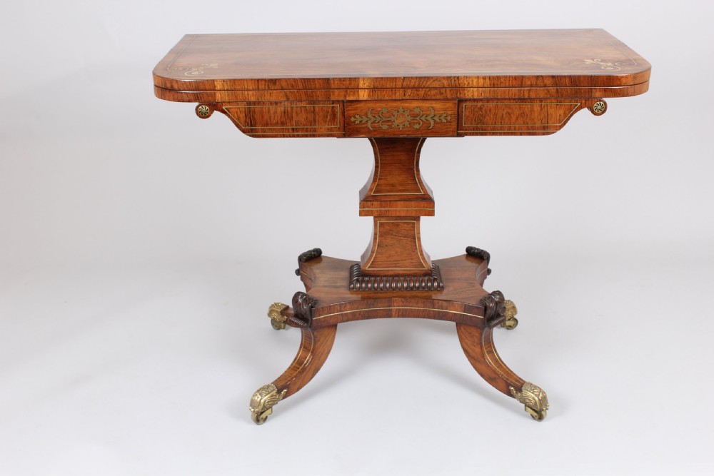 Fine quality Regency rosewood and brass inlaid card-table  View VII