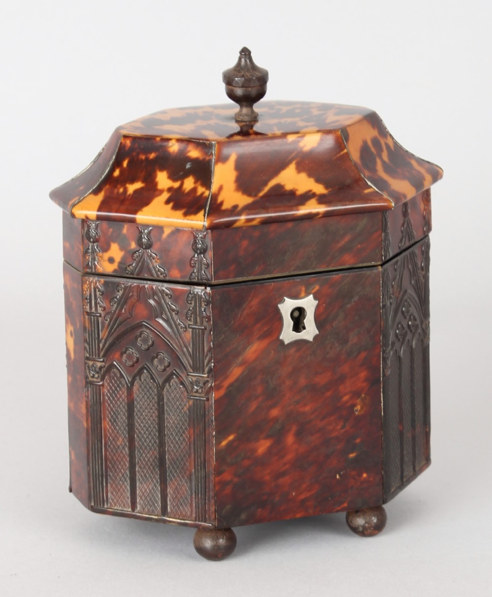 Regency period octagonal tortoise-shell tea-caddy