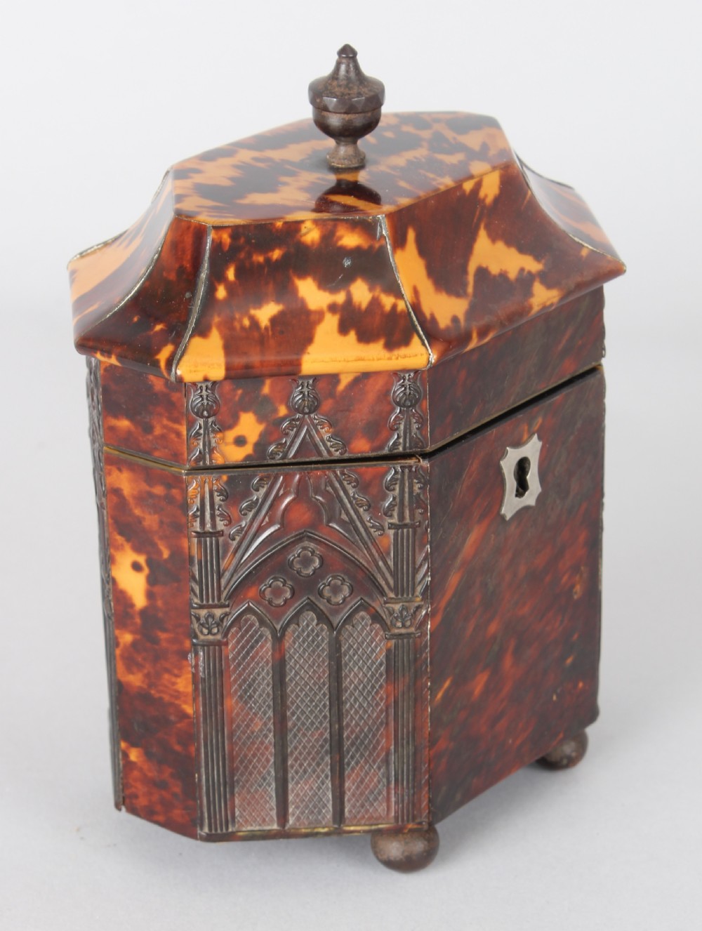 Regency period octagonal tortoise-shell tea-caddy View IV