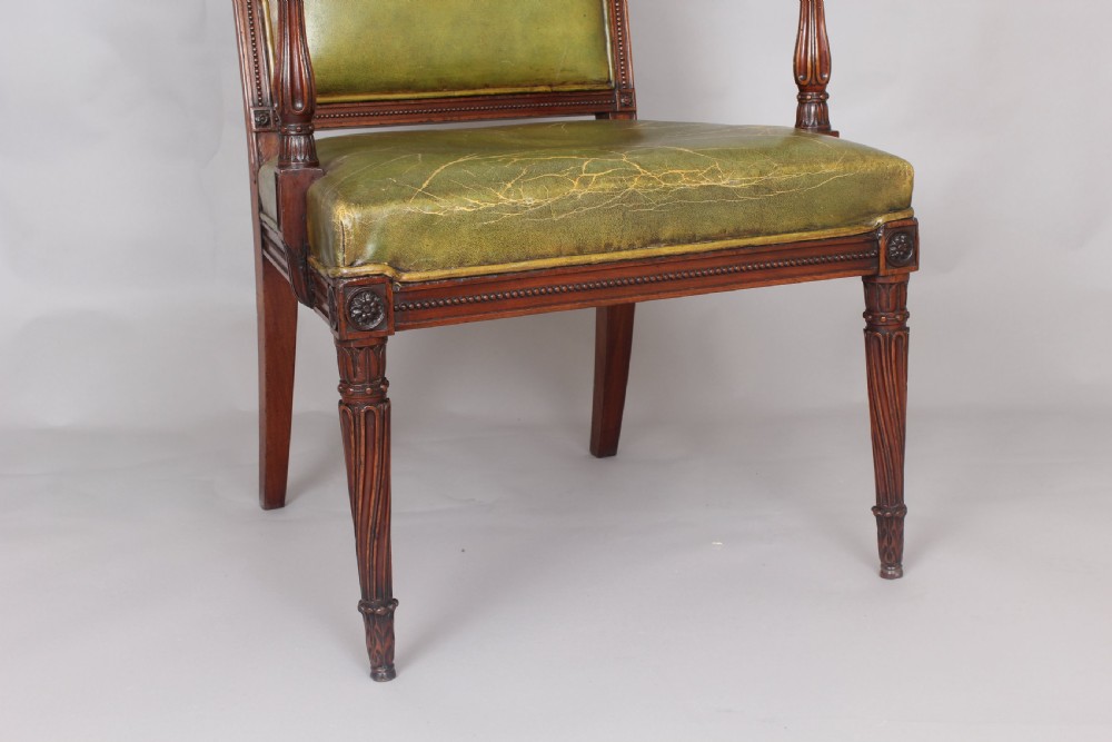 Very fine George III period mahogany open arm chair in the neo-classical style View III