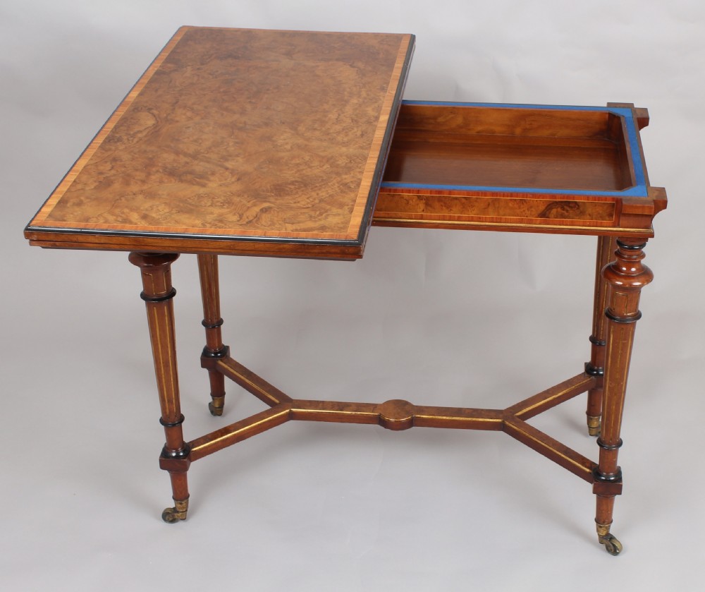 Victorian burr walnut card-table by Gillow & Co of Lancaster View III
