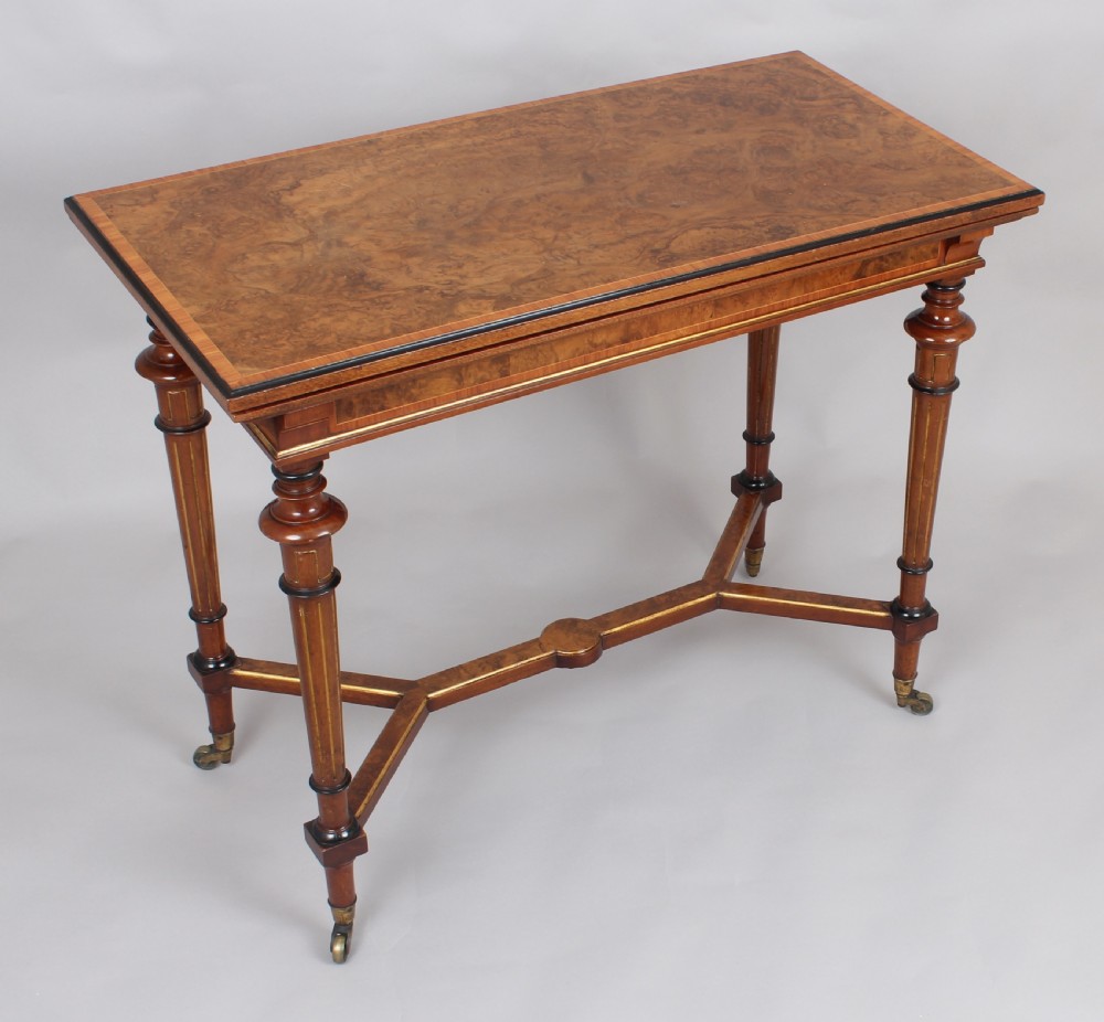 Victorian burr walnut card-table by Gillow & Co of Lancaster View V