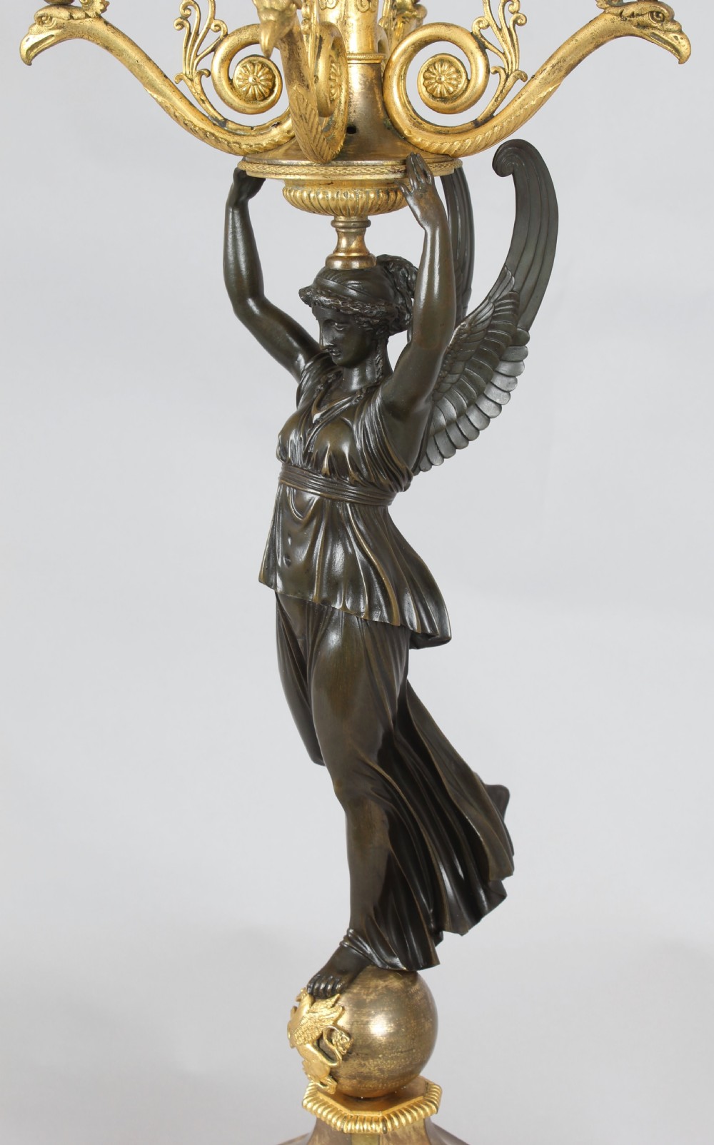 Pair of fine French bronze and ormolu five-light candelabra View III