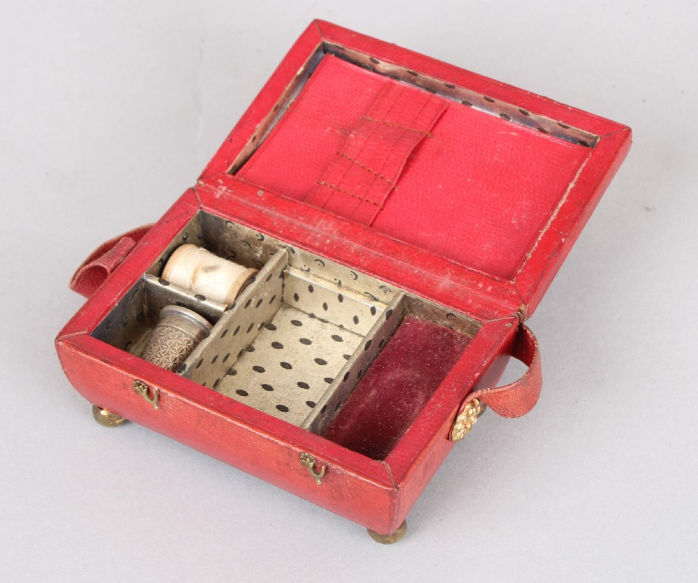 Regency red leather and gilt miniature work-box View II