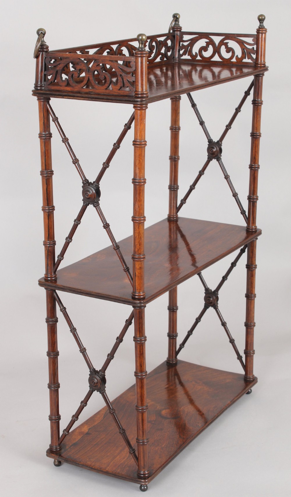Rare and fine quality Regency period small rosewood hanging-shelf View II