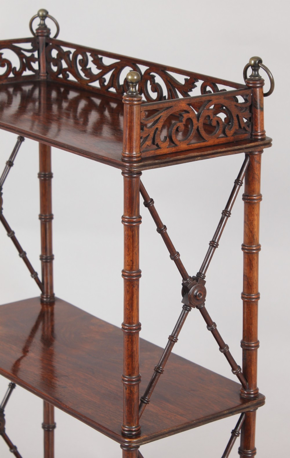 Rare and fine quality Regency period small rosewood hanging-shelf View III