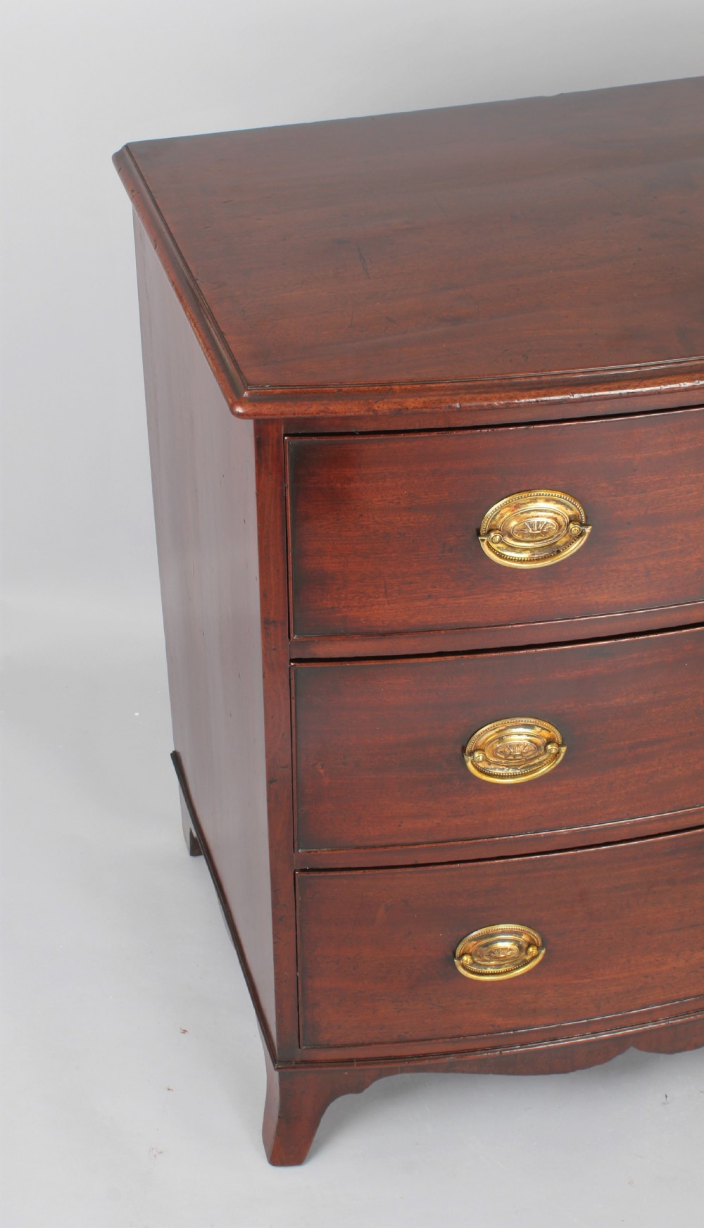 Good quality George III period mahogany small bow fronted chest of drawers View V