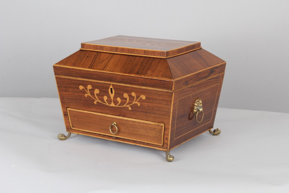 Regency period mahogany work box of sarcophagus shape