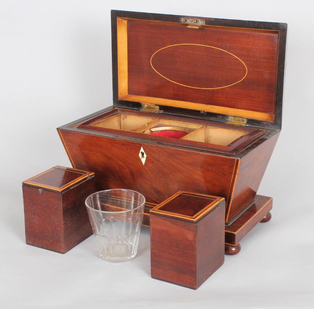 Bold mahogany sarcophagus shaped tea caddy View IV