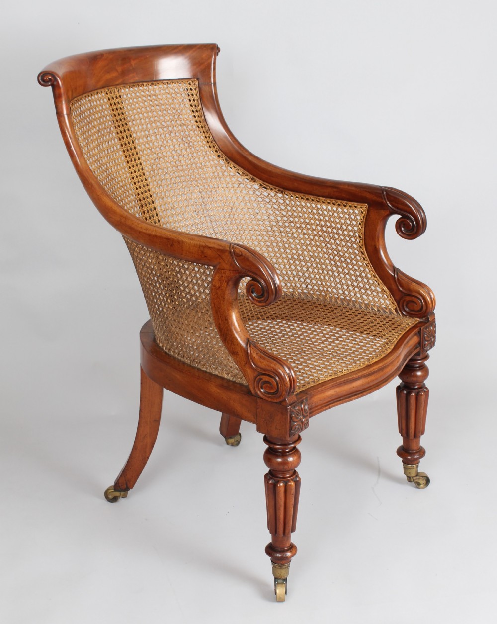 William IV period mahogany curricle bergère chair View III