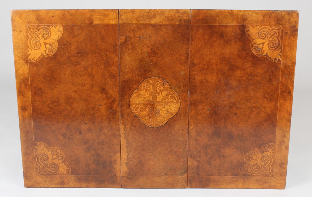 Edwardian burr walnut and parquetry Sutherland table of rare form View IV