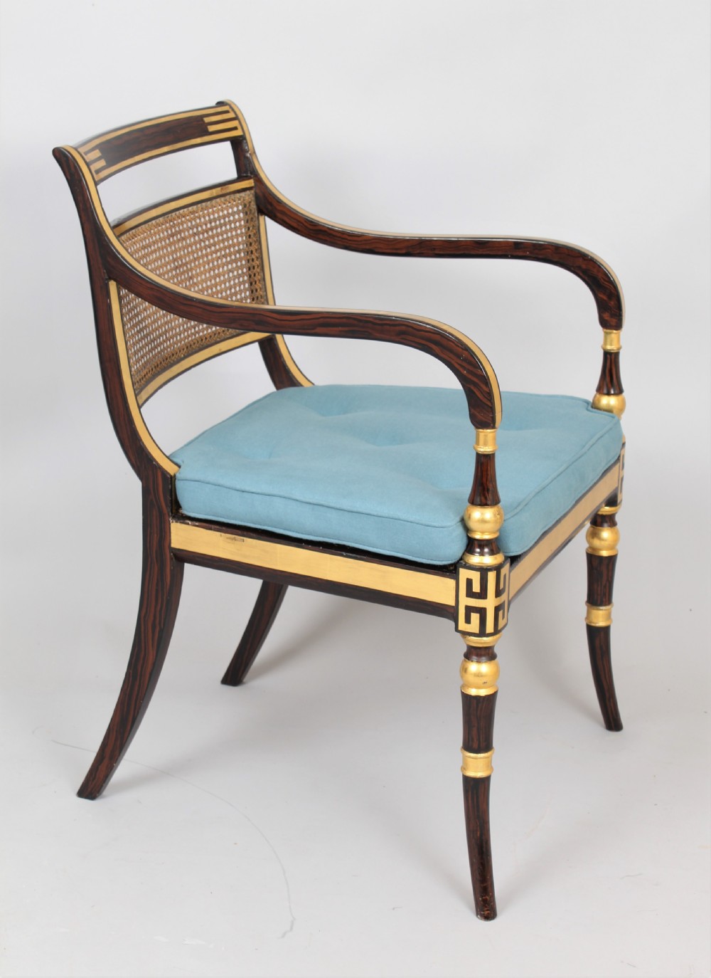 Early 19th century decorated open arm chair  View II
