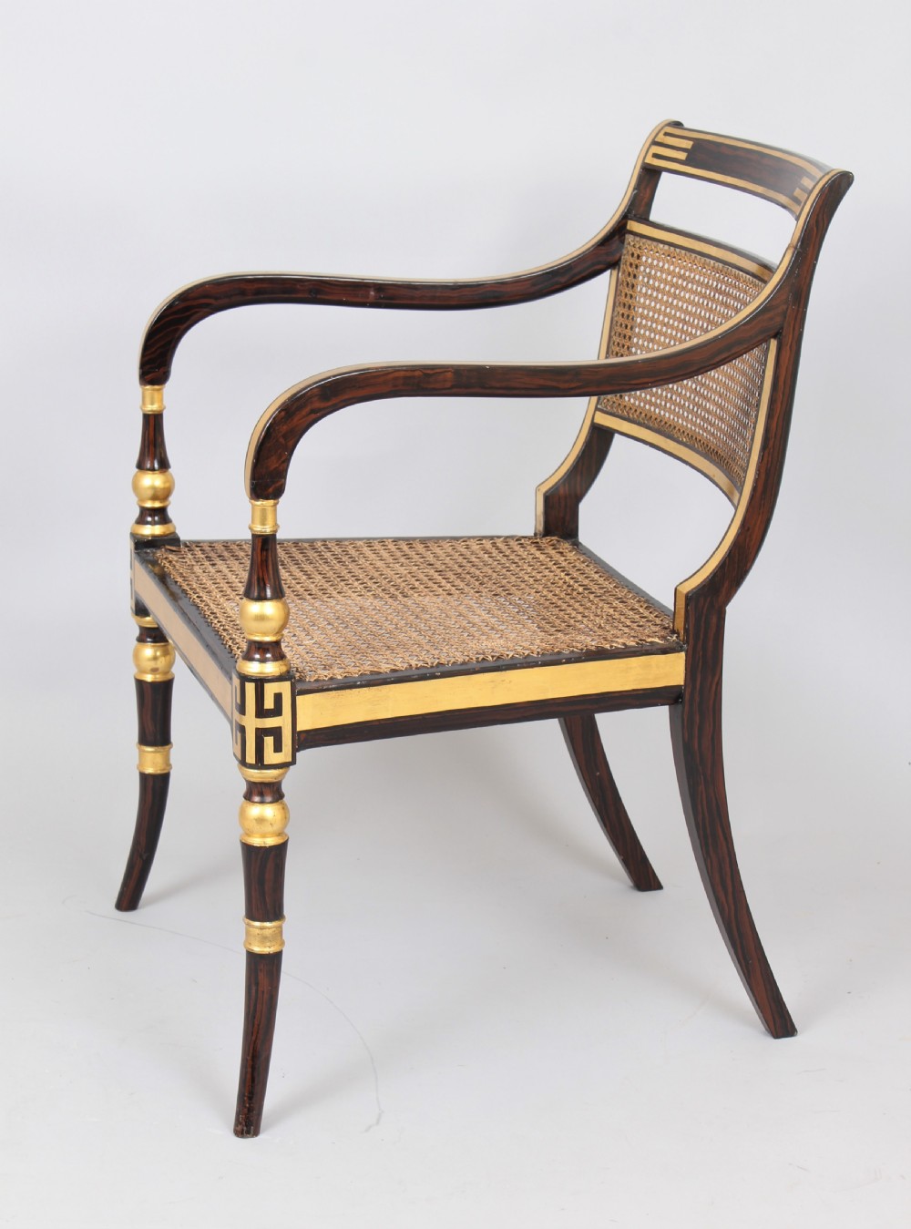 Early 19th century decorated open arm chair  View III