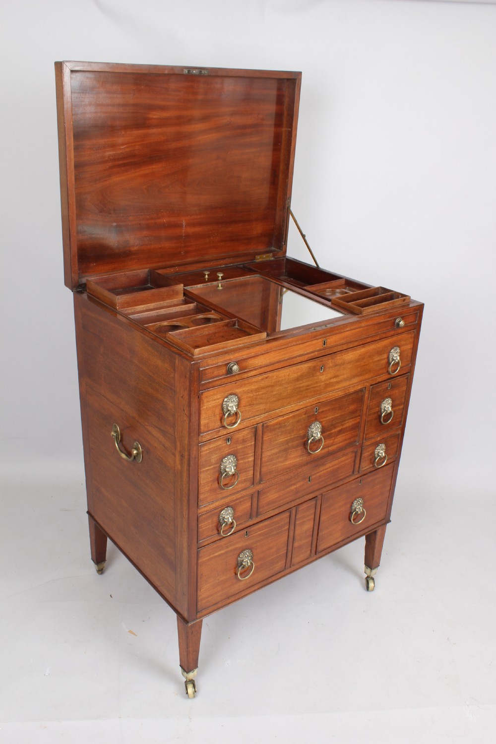 George III period mahogany campaign or travelling dressing chest View II