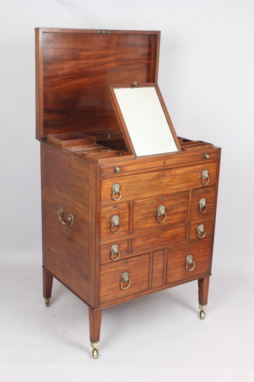 George III period mahogany campaign or travelling dressing chest View III