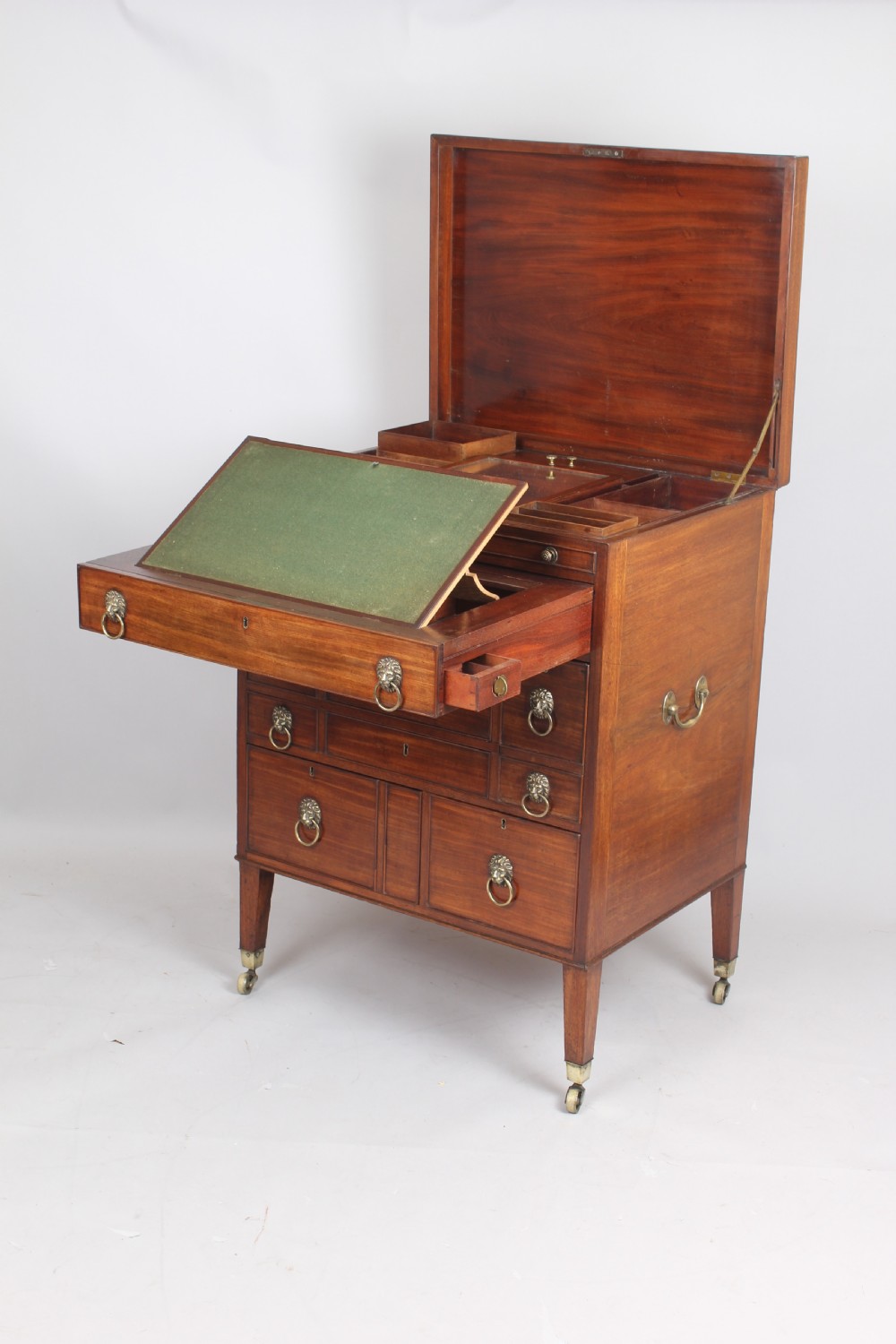 George III period mahogany campaign or travelling dressing chest View IX