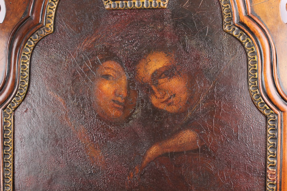Decorative walnut and gilt mirror with a painted panel  View II
