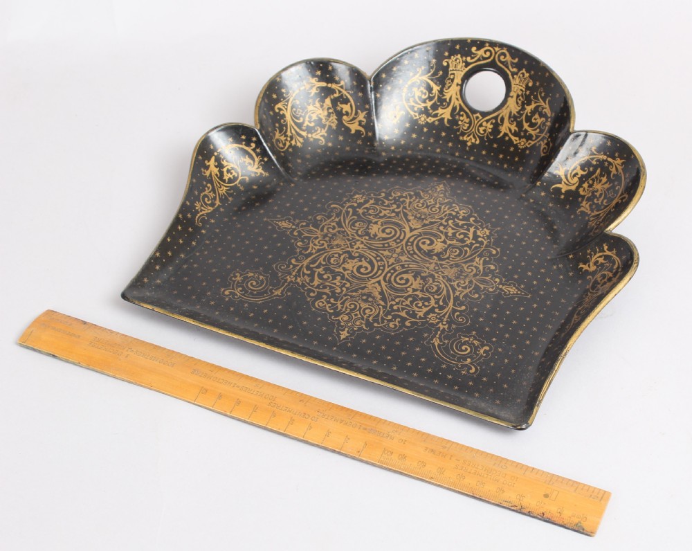 Victorian black and gilt papier-mache crumb-tray View II