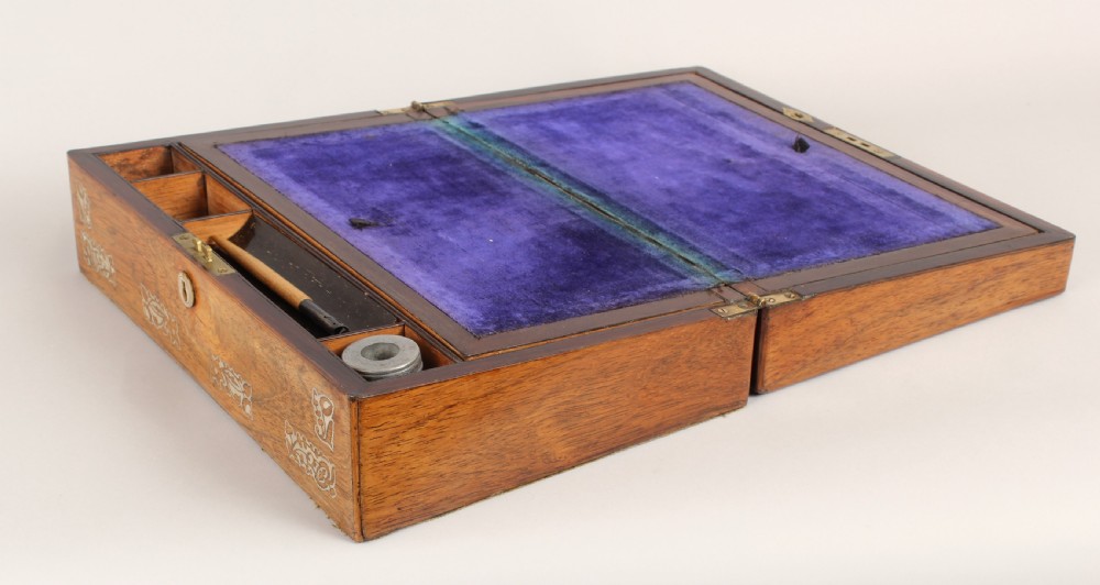A rosewood writing box with fine mother of pearl inlay View III