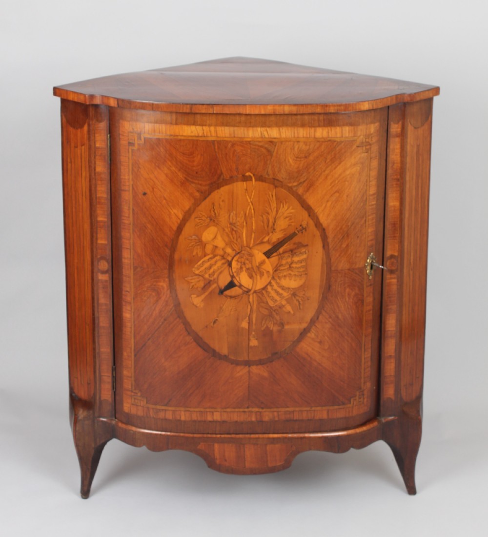 Rare pair of late eighteenth century Dutch kingwood and marquetry corner-cupboards View III