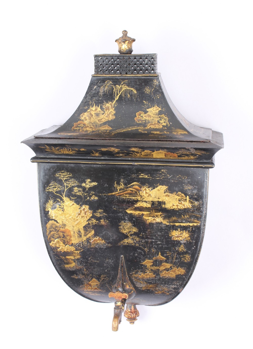 Very fine and extremely rare George III period Pontypool Japan (tole) wall cistern