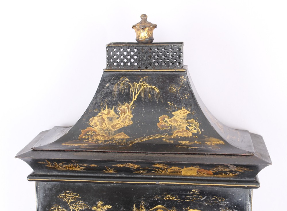 Very fine and extremely rare George III period Pontypool Japan (tole) wall cistern View II