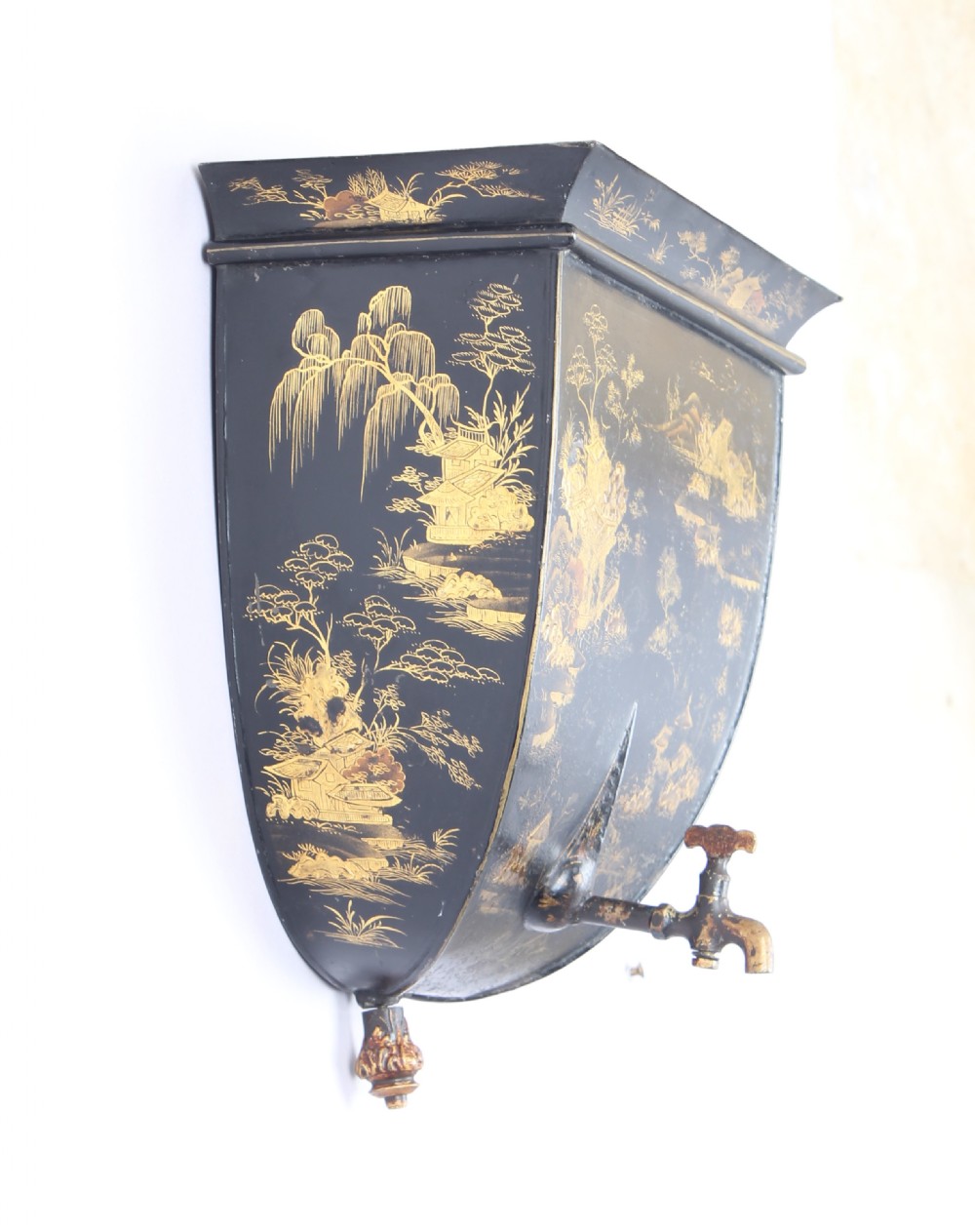 Very fine and extremely rare George III period Pontypool Japan (tole) wall cistern View III