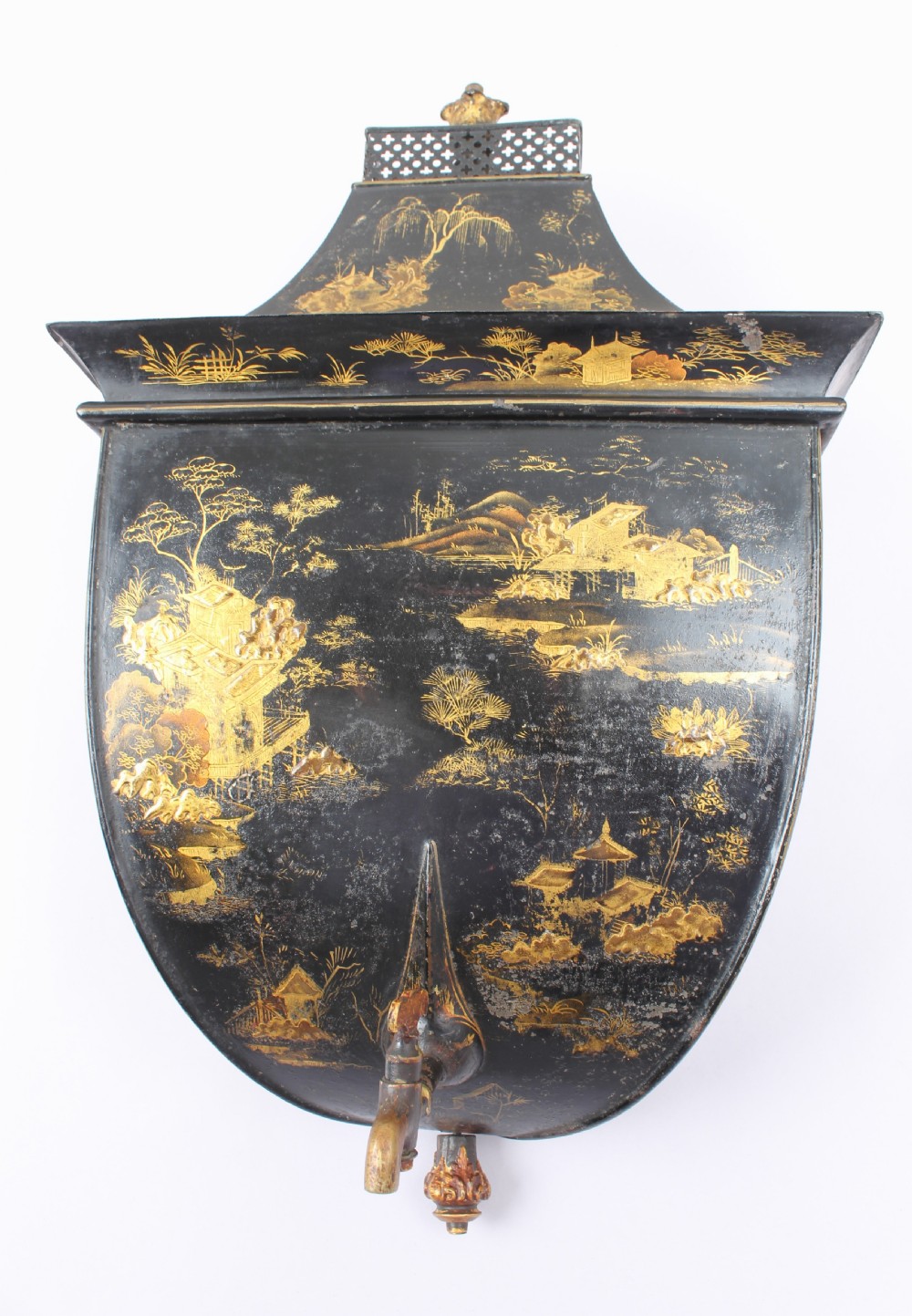 Very fine and extremely rare George III period Pontypool Japan (tole) wall cistern View V