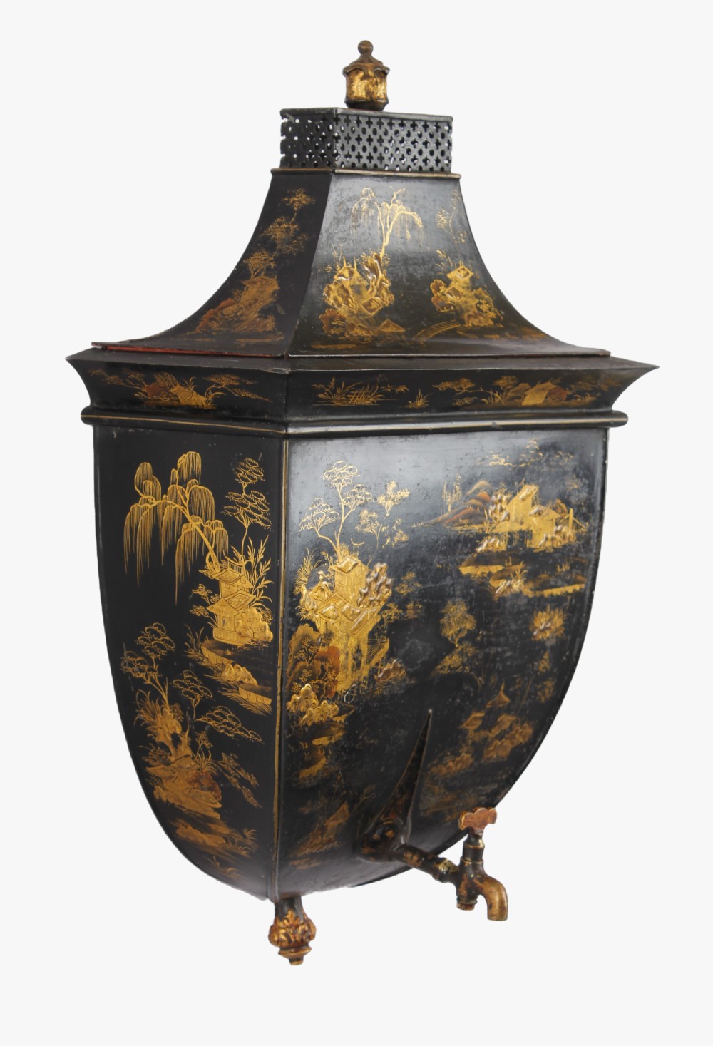 Very fine and extremely rare George III period Pontypool Japan (tole) wall cistern View VI