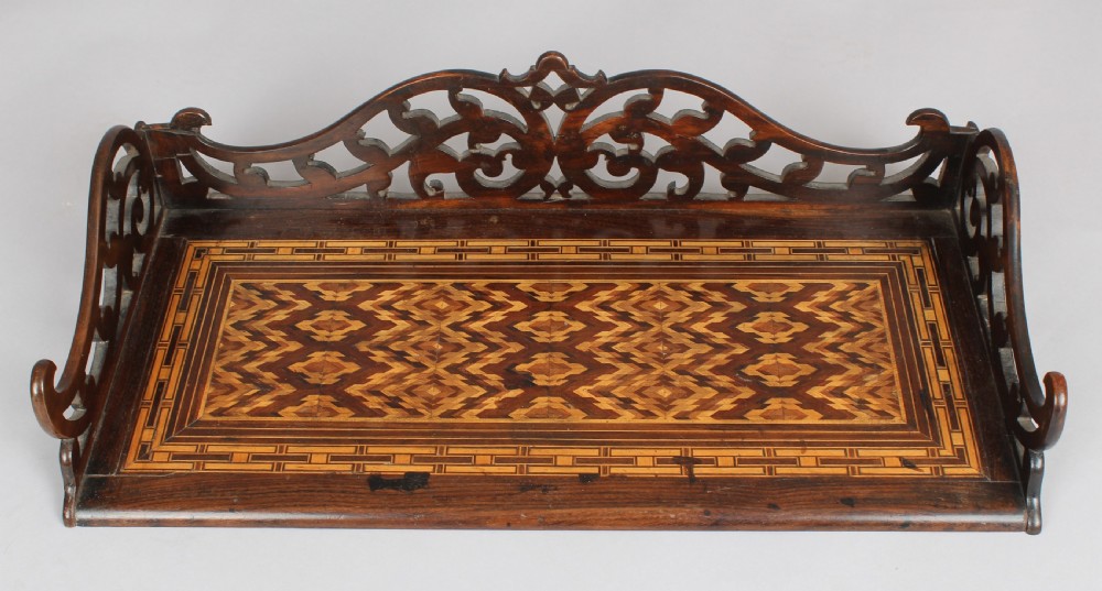 A mid Victorian rosewood and Tunbridgeware table book-stand 