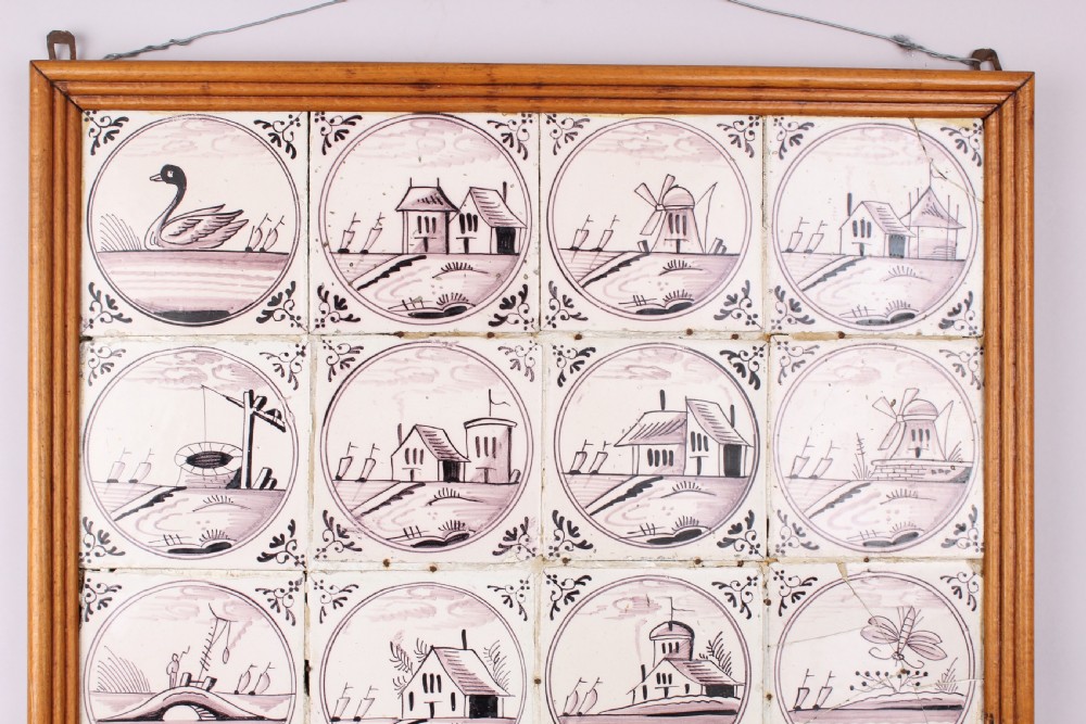 A framed set of sixteen Delft tiles View III