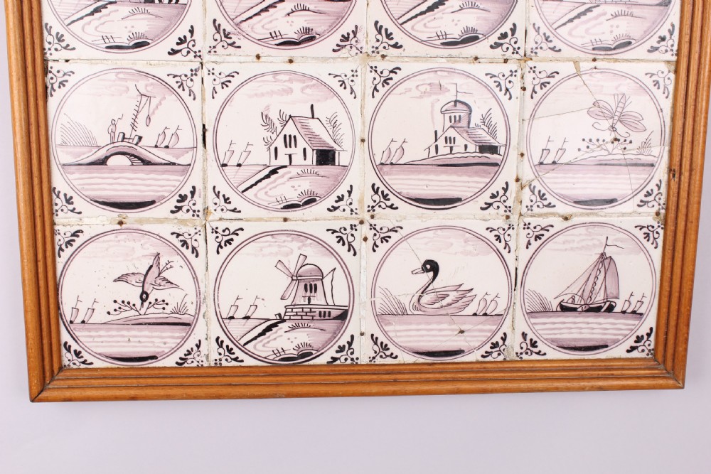 A framed set of sixteen Delft tiles View IV