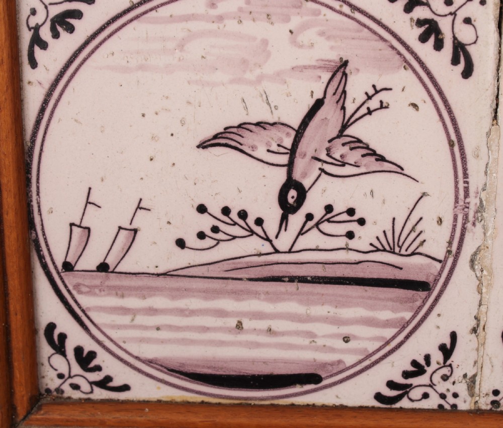 A framed set of sixteen Delft tiles View VI