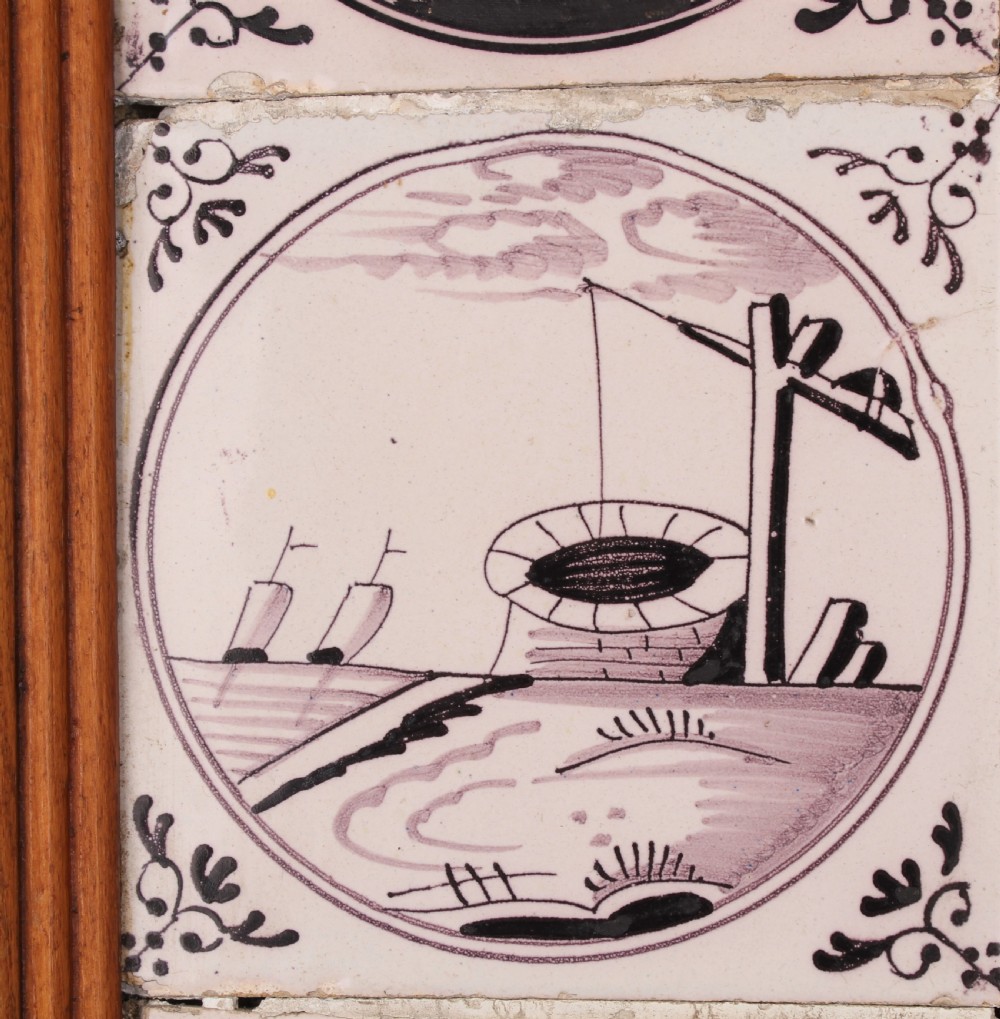 A framed set of sixteen Delft tiles View VII