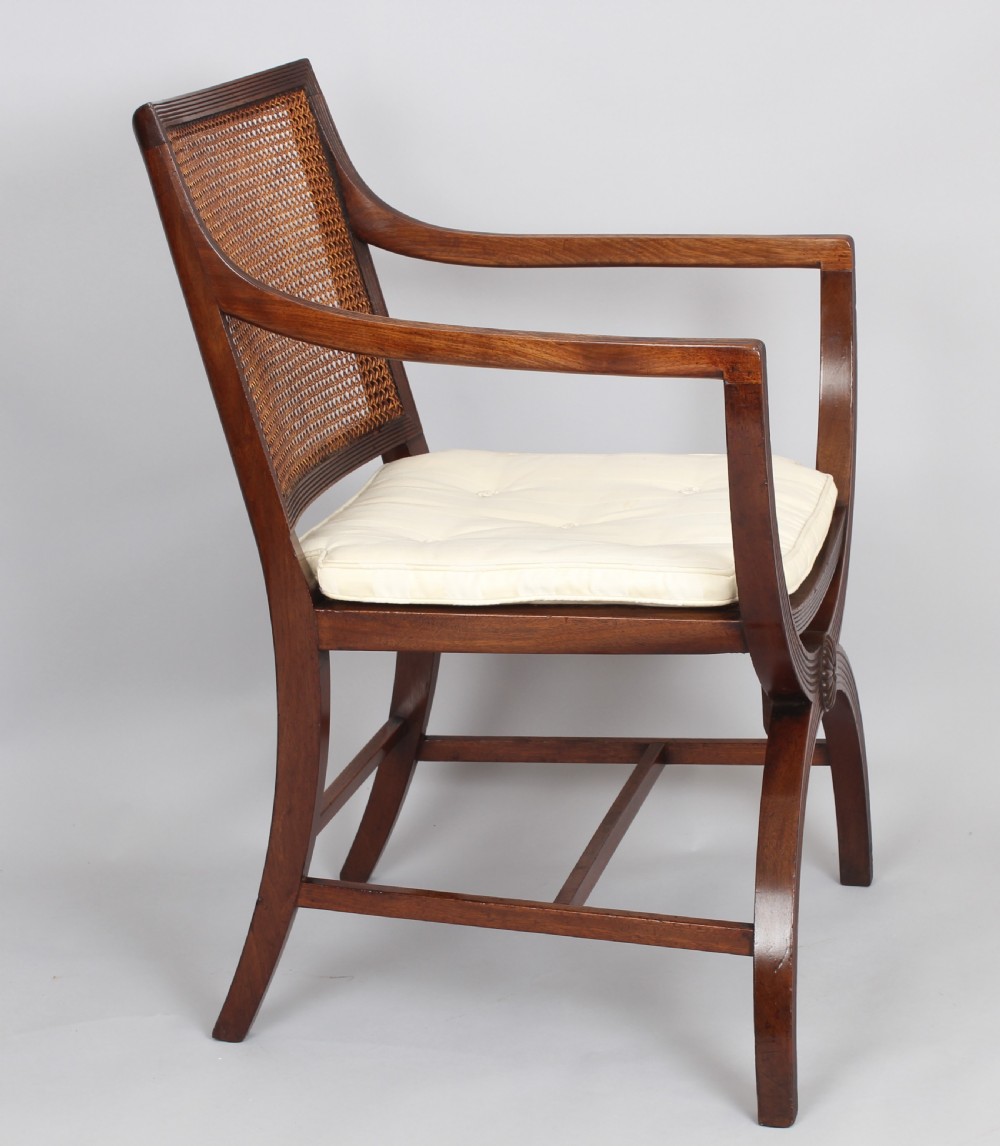 Pair of 19th century mahogany X-framed elbow-chairs of Regency character View III
