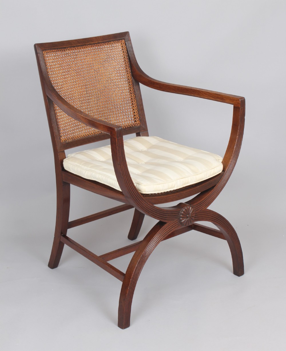 Pair of 19th century mahogany X-framed elbow-chairs of Regency character View V