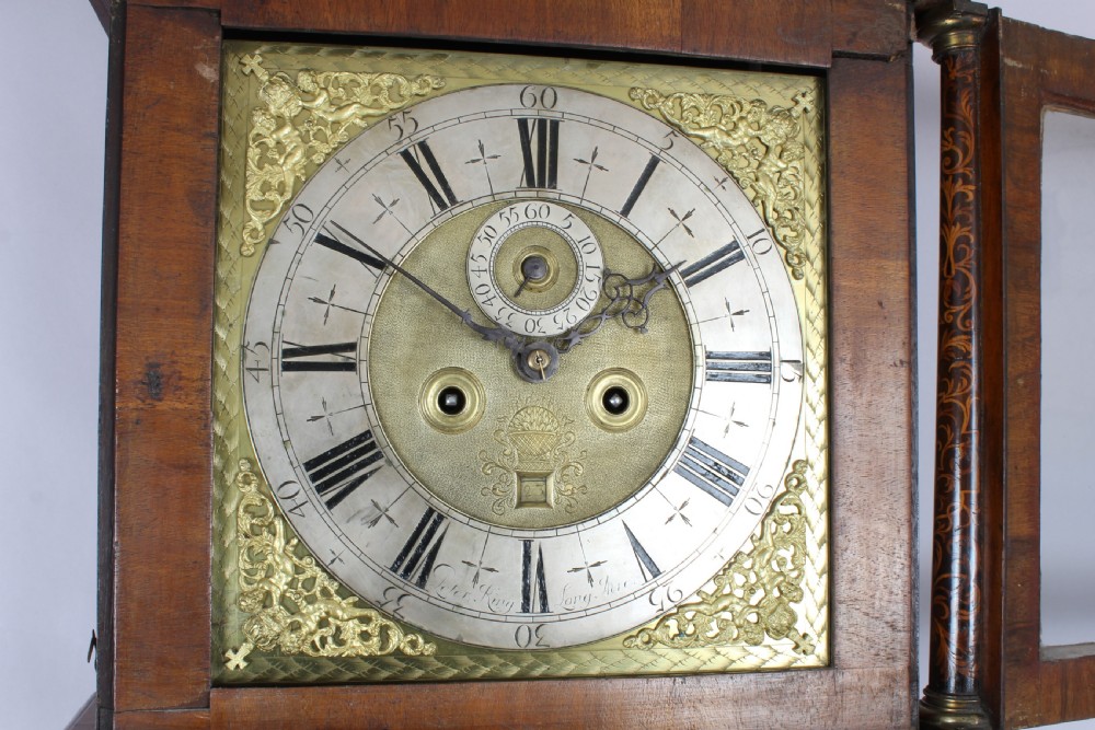 Queen Anne period walnut and seaweed marquetry long-case clock View VI