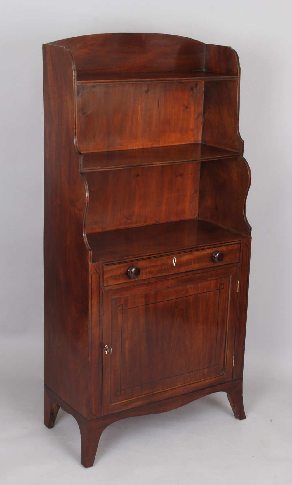 George III period mahogany cupboard base water fall bookshelves  View V