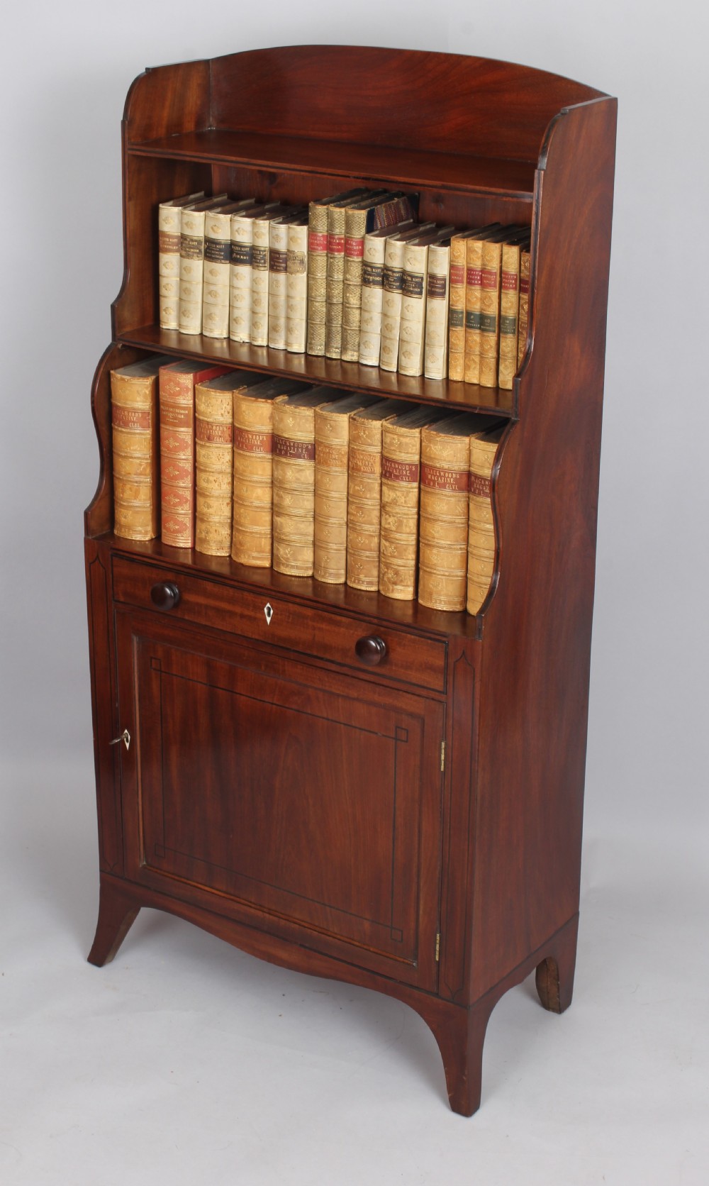 George III period mahogany cupboard base water fall bookshelves  View VIII