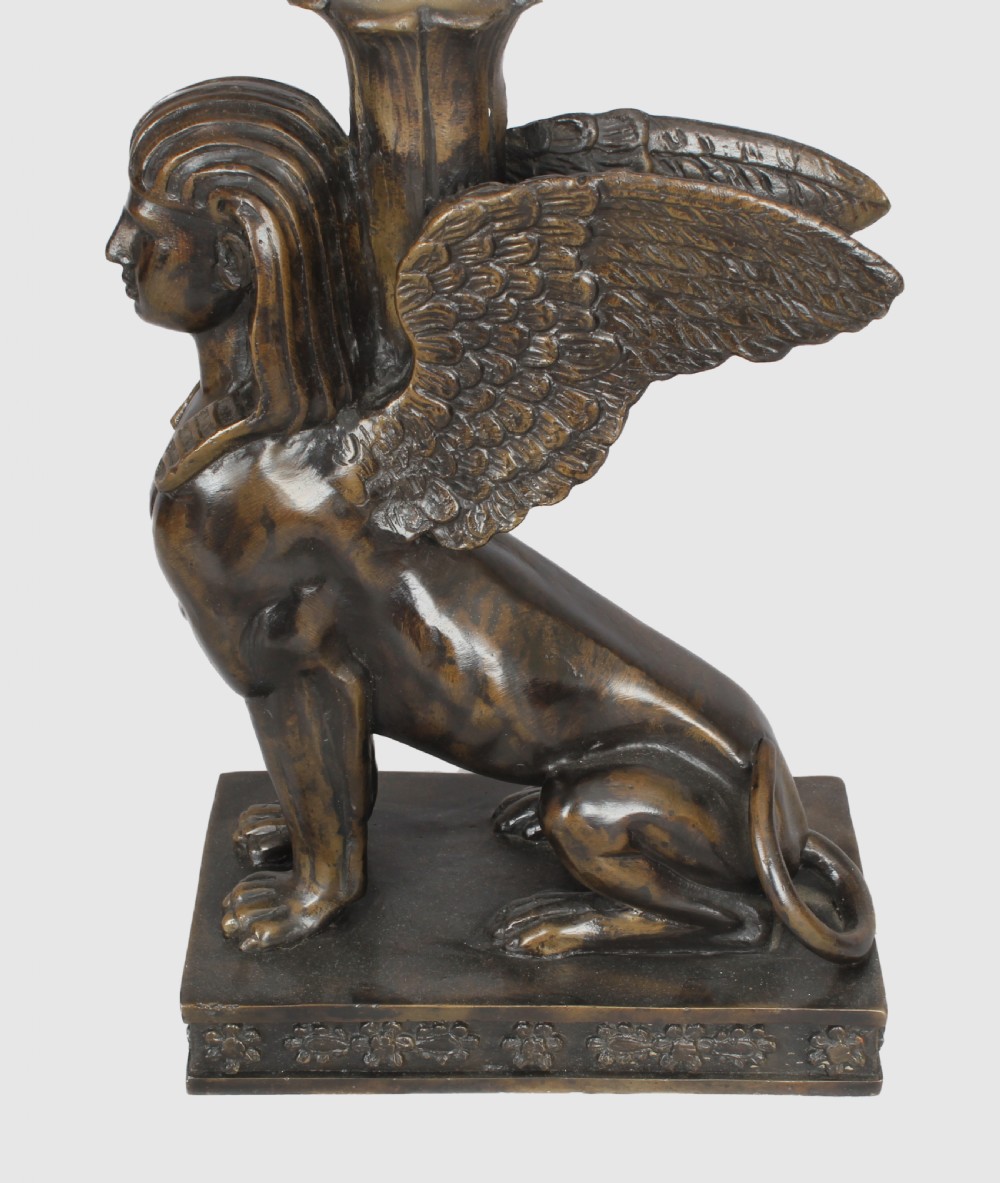 Pair of fine quality bronzed winged sphinx of bold form View V